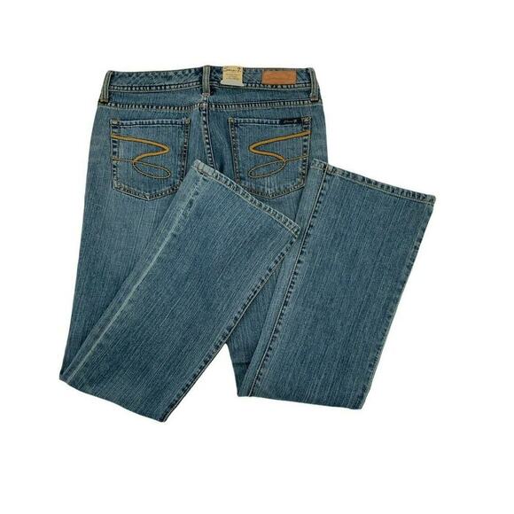 Seven7 Denim Jeans Womens Size 32 Flare Mid Rise Medium Wash Whiskers Denim NWT - Picture 6 of 11